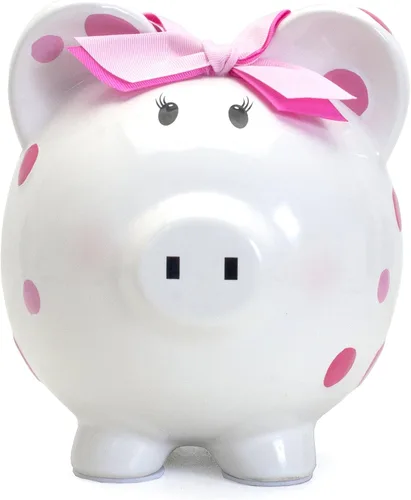 Vista 3 de Child to Cherish Alcancía de cerámica con lunares para niñas, color rosa