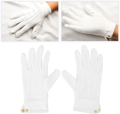 Vista 7 de Guantes de billar Uniforme 2pcs Guantes de Billar Competición Guantes de árbitro Guantes Profesionales Blanco Guantes con Snap Cuff Poliéster Algodón