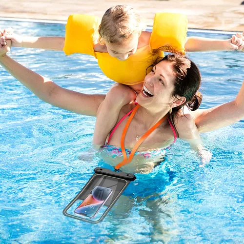 Vista 6 de Temdan 2 bolsas flotantes impermeables para teléfono, [hasta 10 pulgadas grandes] universal IPX8 impermeable para teléfono celular con cordón