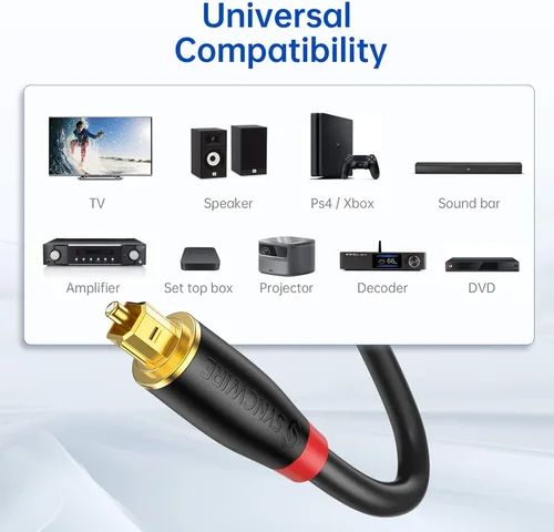 Vista 7 de SYNCWIRE Cable óptico para barra de sonido de 3.3 pies [chapado en oro de 24 quilates, ultra duradero] Cable de audio óptico digital para TV de cine