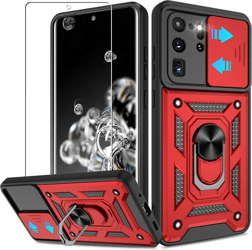 Vista 126 de ATUMP Funda para T-Mobile Revvl V Plus 5G con protector de pantalla HD con cubierta de cámara deslizante, soporte de anillo de rotación de 360° Negro