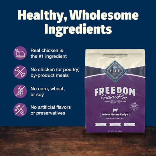 Vista 6 de Blue Buffalo Freedom - Alimento seco natural para gatos maduros para interiores, sin granos, pollo, 11 libras