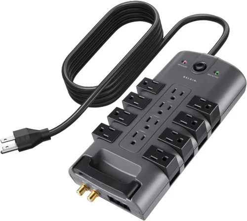 Regleta giratoria con protección contra sobretensión y protección para teléfono con cable de 6 pies de Belkin Estándar Gris