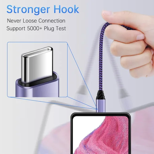 Vista 4 de Cable USB C tipo C para Android Auto, cable de transferencia de datos USB de carga rápida para Samsung Galaxy S25