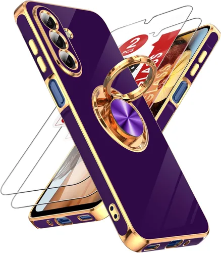 Vista 117 de LeYi para Funda de Teléfono Samsung Galaxy A13-5G: Protector de Pantalla de Vidrio Templado, Soporte Magnético Giratório de Anillo 360°, Borde Negro