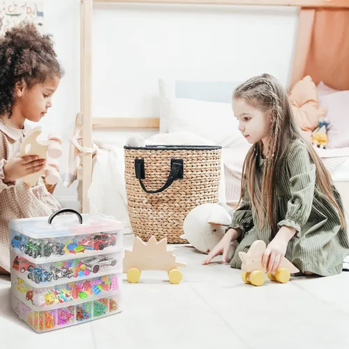 Vista 6 de Caja de almacenamiento apilable de 4 niveles con 40 compartimentos ajustables, caja organizadora de plástico transparente para juguetes de niños