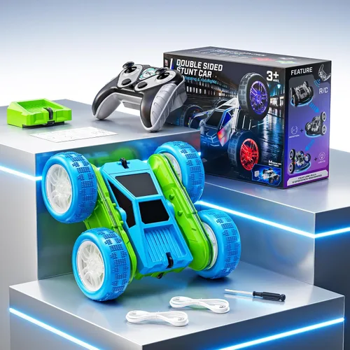 Vista 8 de Remote Control Car, 360° Flips Rotating RC Stunt Car with USB-C Charge Modular Battery, 4WD RC Cars with LED Lights Strips, All Terrain RC Truck