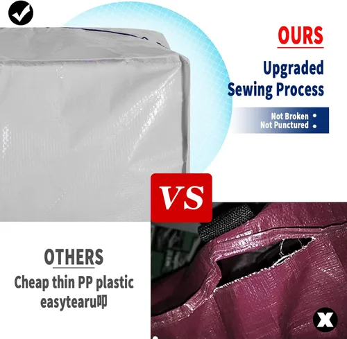 Vista 4 de Bolsas de mudanza extra grandes resistentes con asas extralargas, incluye correas de mochila, fácil almacenamiento para ahorrar espacio (gris)