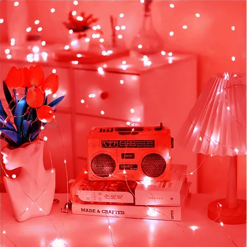 Vista 7 de Luces rojas de Halloween de 7 pies, funciona con pilas, luces LED de Navidad para interiores y exteriores, piezas centrales, guirnaldas, mesa