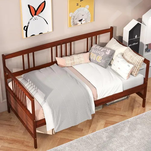 Vista 10 de KOMFOTT Marco de sofá cama de madera tamaño matrimonial, marco de sofá cama con soporte de listones de madera, no necesita somier, marco de sofá