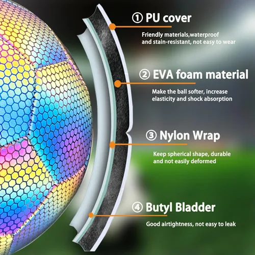 Vista 6 de Holographic Reflective Soccer Ball Glow in The Dark,Light up Soccer Ball for Night Training (with Pump)
