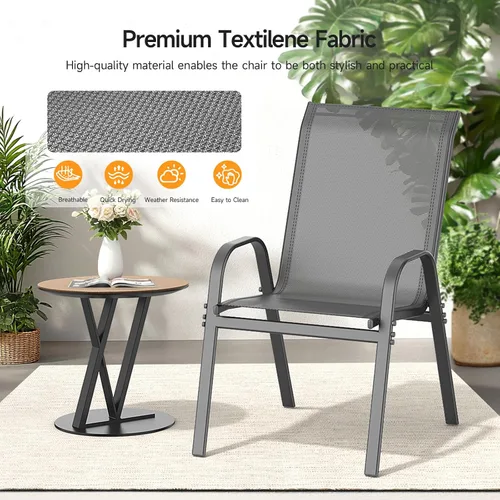 Vista 8 de ONBRILL Juego de 4 sillas de patio, sillas de comedor apilables para Gris