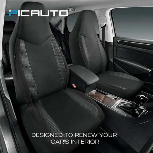 Vista 2 de Pic Auto Fundas de asiento de automóvil de respaldo alto,cuero sintético, compatible con bolsa de aire, ajuste universal, Negro