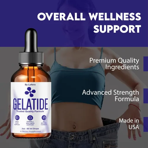 Vista 3 de Gotas de gelatida, Gela Tide Suplemento Líquido de Apoyo a la Pérdida de Apoyo Fórmula Equilibrio Forma Curvas Natural Bienestar Vitamina Máxima