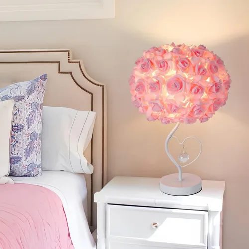 ZYLEISENBAO Lámpara de Flor de Rosa Rosa Romántica Lámpara de Mesita de Noche Princesa Lámpara de Mesa de Flor para Mesita de Noche Luz de