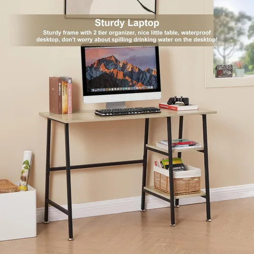 Vista 21 de VECELO Escritorio de 43 pulgadas para computadora en casa y oficina, escritorio moderno y simple con almacenamiento para dormitorio, mesa simple