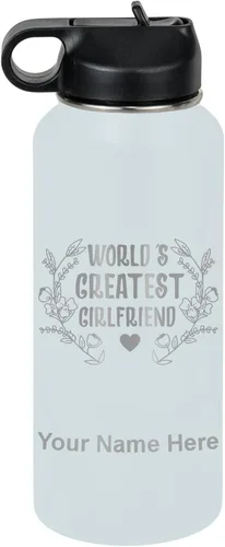 Vista 45 de LaserGram Personalized Water Bottle, World's Greatest Girlfriend, Stainless Steel Double Wall Vacuum Insulated with Flip Top Straw, Custom Engraved
