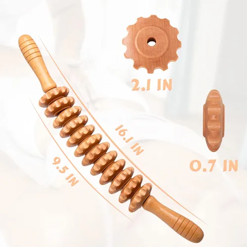Vista 5 de Herramientas de rodillo de masaje de terapia de madera curva, drenaje linfático, masaje de celulitis y rodillo muscular de madera para cintura