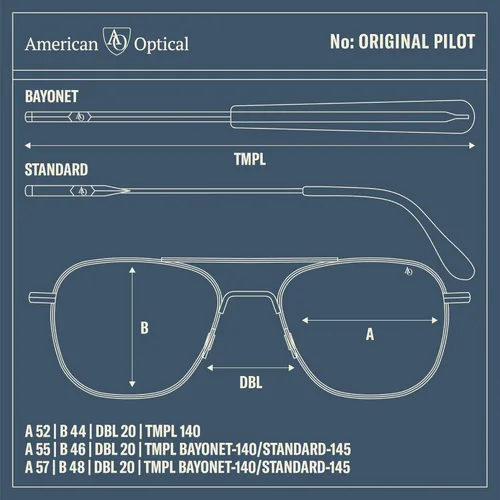 Vista 4 de AO Gafas de sol piloto originales Lentes de cristal espejo SkyMaster Templo de bayoneta