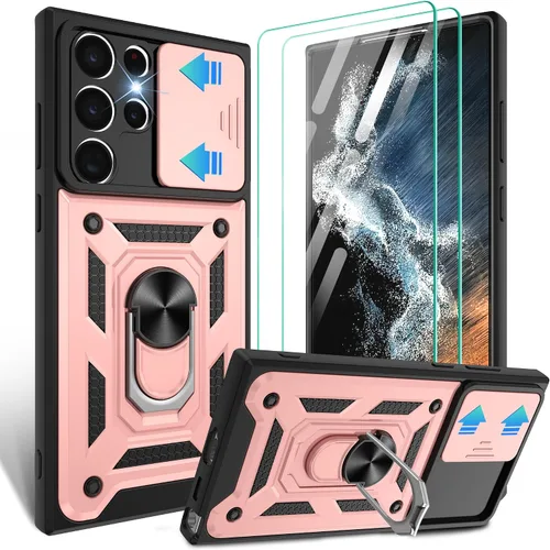 Vista 216 de Gritup Funda para Samsung Galaxy A05s-4G con Protector de Pantalla [2 Piezas] con Cubierta Deslizante para Cámara, Soporte Tipo Atril de Anillo