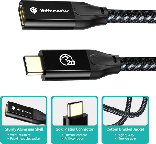 Vista 3 de Hub USB alimentado con cable USB A a C en ángulo recto y cable de extensión USB C, recto, adecuado para APC USB, laptops y consolas