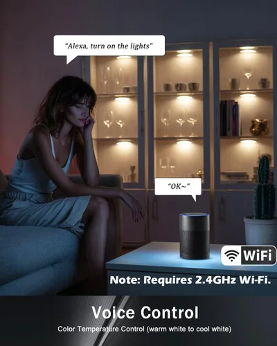Vista 11 de Luces de disco inteligentes WiFi (paquete de 6) - Kit de iluminación para debajo del gabinete controlado por Alexa y aplicación, regulable
