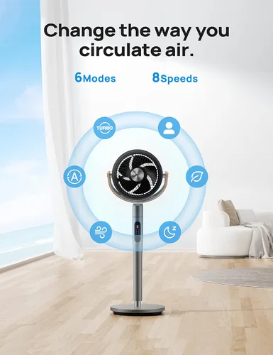 Vista 4 de Dreo Ventiladores de mesa inteligentes con ventilador de pedestal oscilante para dormitorio y oficina