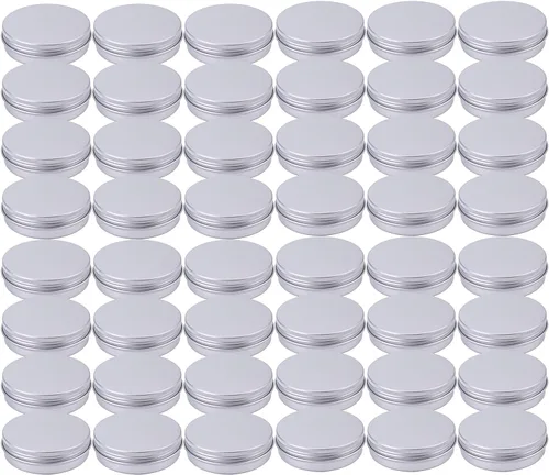 Tosnail Paquete de 48 latas redondas de 4 onzas con tapas de rosca, latas vacías de aluminio, tarros de lata de almacenamiento de metal
