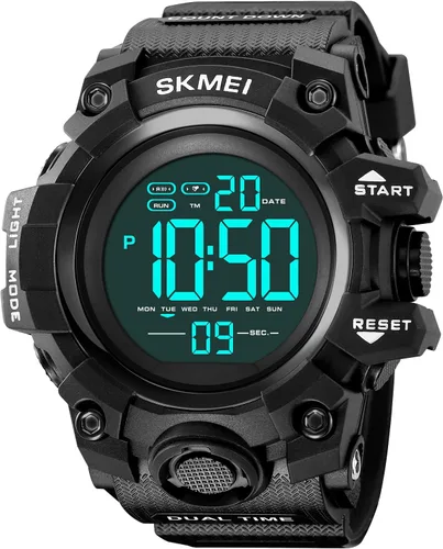 FANMIS Reloj deportivo digital para hombre, 10 años, batería militar, multifunción, doble hora, cronómetro, alarma, retroiluminación de 164.0 ft,