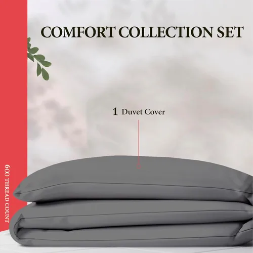 Vista 3 de Funda de edredón de algodón egipcio de 600 hilos de algodón egipcio de alta calidad, tejido de satén suave, cierre de cremallera y lazos en las Gris