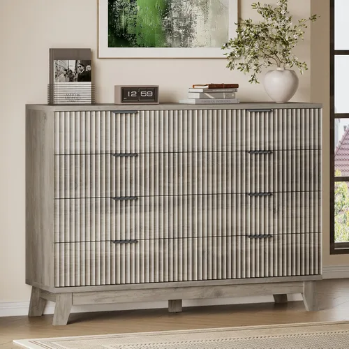 Vista 8 de BORNOON Cómoda acanalada de 7 cajones, cómoda bohemia moderna de 47.2 pulgadas de ancho, soporte de madera para dormitorio, sala de estar, armario