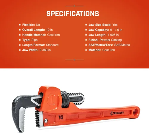 Vista 4 de Llave de herramientas de hierro fundido de hierro fundido de mandíbula delgada de 10