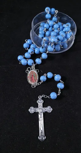 Virgen De Guadalupe, Rosarios Azules De Madera Para Recuerdos De Bautizo/Primera Comunión 12 Piezas. Bautismo/Mi Primera Comunión Nuestra Virgen De