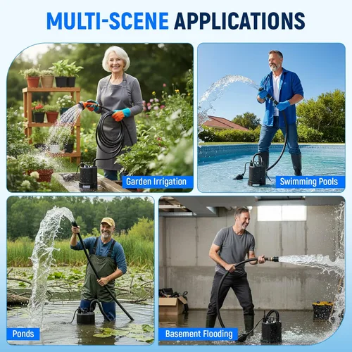 Vista 6 de D-HONOR - Bomba de sumidero, bomba de agua sumergible de 1/3 HP 1600 GPH, con interruptor de flotador, bomba automática para piscina, estanque
