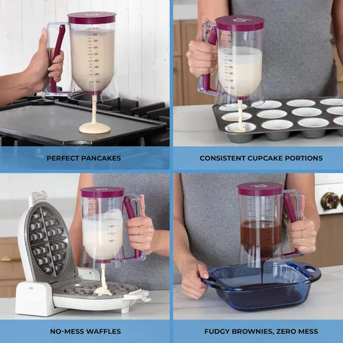 Vista 9 de KPKitchen Dispensador de masa para panqueques y espátula para panqueques, herramienta de hornear perfecta para cupcakes, gofres, crepes, pasteles