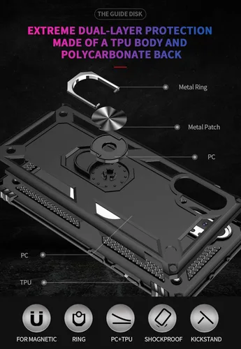 Vista 6 de Androgate Funda para Samsung Galaxy Note 10 Plus con protectores de pantalla HD, soporte de anillo de metal de grado militar, a prueba de caídas, a
