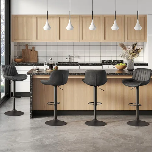 Vista 12 de Volans Juego de 2 taburetes de bar ajustables, sillas de bar giratorias de piel sintética, silla de isla de altura de mostrador con respaldo, base