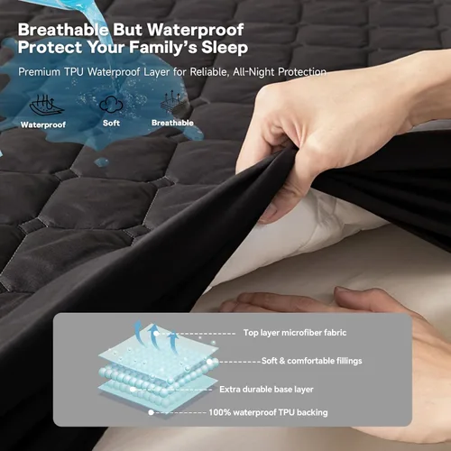 Vista 2 de Protector de colchón impermeable tamaño individual, cubrecolchón de bolsillo profundo de 18 pulgadas, probado en laboratorio, a prueba de fugas