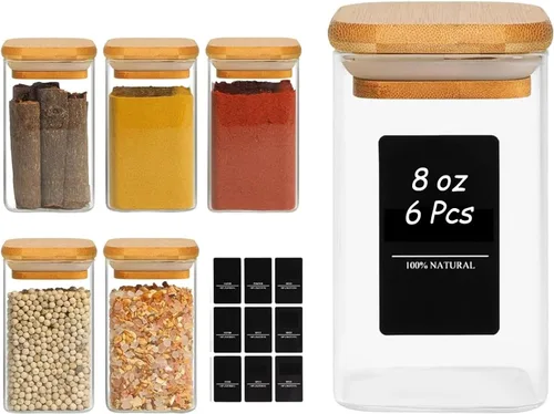 Vista 14 de ComSaf Tarros de especias con etiquetas de 4 onzas, paquete de 6 recipientes pequeños para especias, tarros de condimentos de vidrio con tapas
