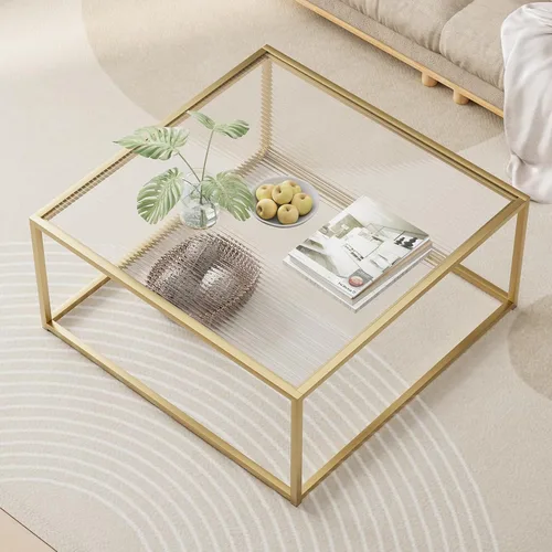 Vista 12 de Mesa de Café de Cristal Moderna Mesa Central, Mesa Minimalista de Café para Sofá y Té, Mesa Lateral para Sala de Estar, Tapa de Cristal Templado