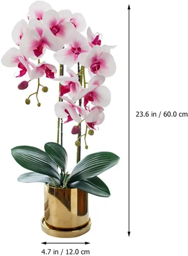 Vista 7 de FOMIYES Orquídea artificial, orquídeas de seda rosa, flores de Phalaenopsis, orquídeas de flores sintéticas, grandes con arreglos de jarrón