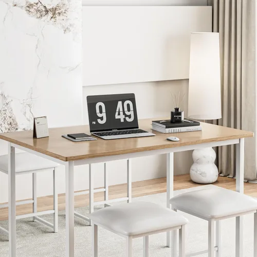 Vista 7 de VECELO Mesa y sillas de cocina para 4, juego de comedor con sillas/taburetes de poliuretano, marco de metal resistente, mesa de madera, diseño que