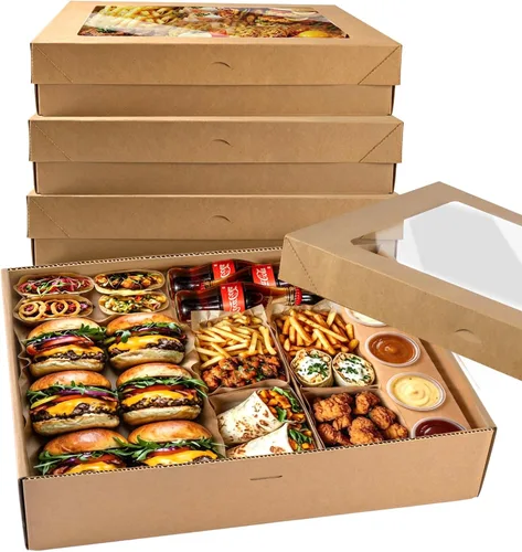 Caja de cartón desechable extra grande para repostería, paquete de 5 unidades, caja fuerte con tapa para 8-10 personas que vayan, tabla de