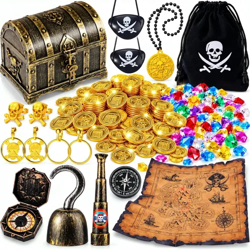 116 piezas de cofre del tesoro pirata para niños, decoraciones de fiesta