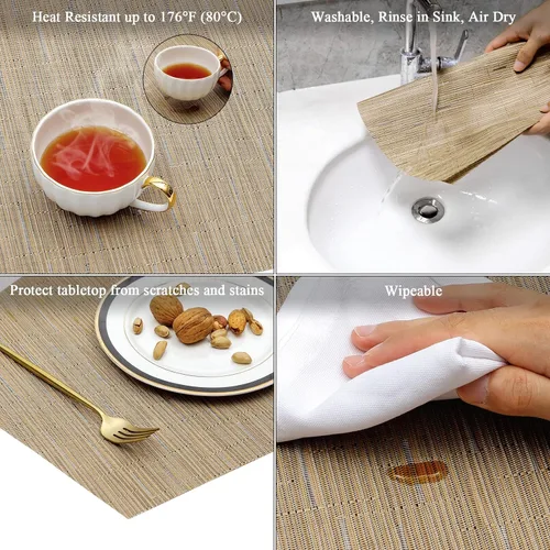 Vista 3 de SHACOS Juego de 5 manteles individuales de forma cuña de gran tamaño con centro redondo, juego de 5 manteles individuales redondos para mesa