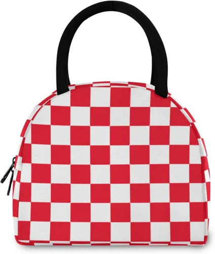 Vista 3 de Buffalo Plaid Check White Red Adjustable Insulated Lunch Cooler Bag Lunch Box for Boys for Camping bolsos termicos para mujer