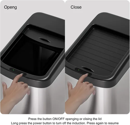Vista 5 de ELLO&ALLO Bote de basura de cocina de 13 galones con tapa enrollable, sensor de movimiento automático sin contacto, cubo de basura rectangular