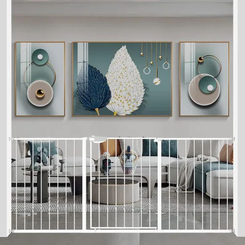 Vista 10 de WAOWAO Triple Lock 49.21-66.54 pulgadas, puerta para bebé extra ancha montada a presión, de paso con bisagra, cierre automático, seguridad de metal