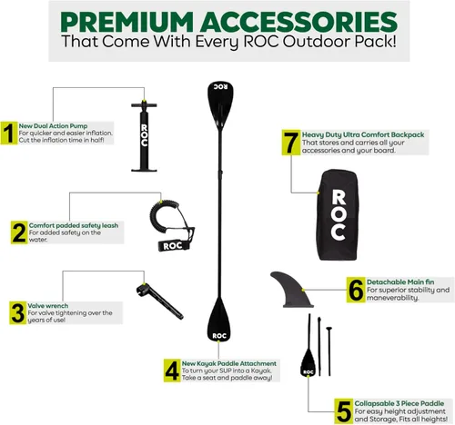 Vista 2 de Roc Tabla de remo inflable con accesorios de tabla de remo de SUP de alta calidad, diseño amplio y estable, cubierta antideslizante y cómoda