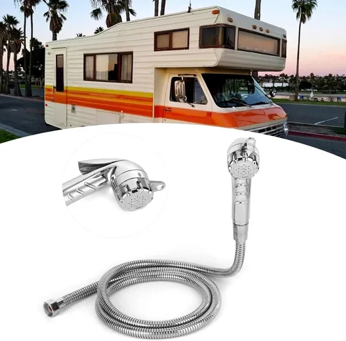 Vista 5 de Cabezal de ducha exterior para caravana con manguera de 4.9 ft/4.9 pies, interfaz de 1/2 rosca, boquilla externa de acero inoxidable, suministro